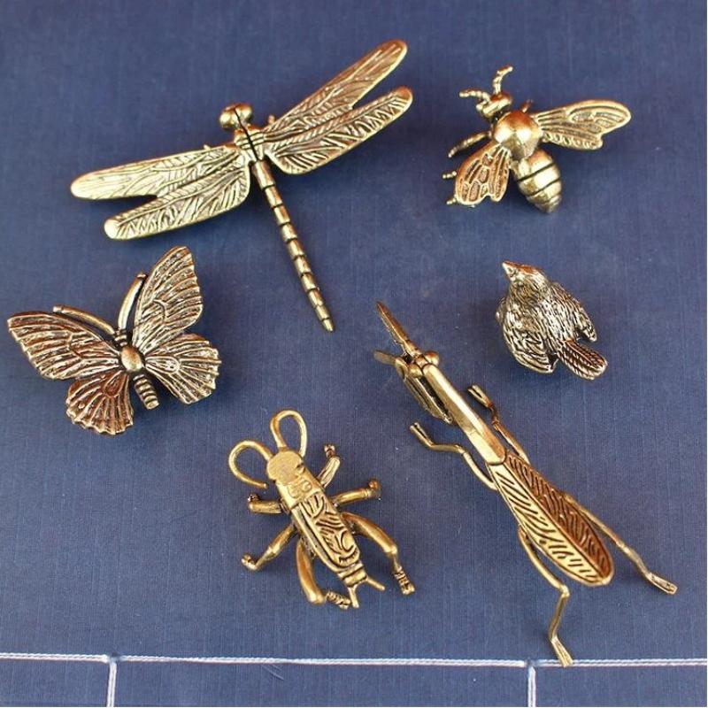 Vintage Fairy Figurines Collectible - Pirinç Mini Böcek Figürleri Vintage Antik